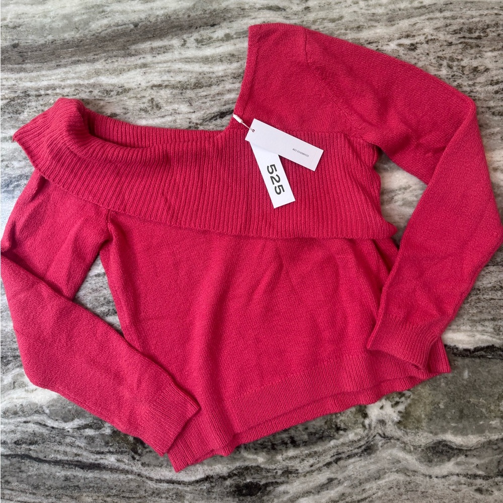 NWT 525 America Fold-Over One Shoulder Sweater  Pink